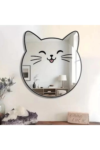 Durukar Kırılmaz Pleksi Gülen Kedi Duvar Aynası - 35x35 Cm Çocuk Ve Bebek Odası Dekoratif Ayna Çok Renkli