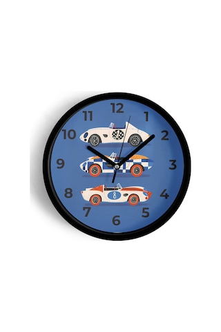 Araba Tasarımlı Çocuk Odası Duvar Saati - 30cm - Önü Camlı Siyah Kasa - Sessiz Mekanizma-jh1001 Siyah