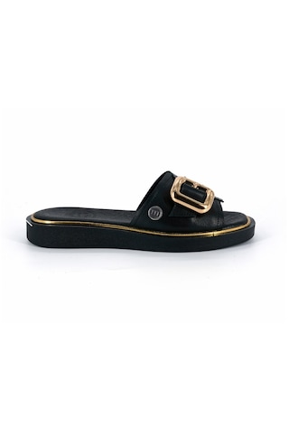 Mammamia D26yt-6055 Siyah Hakiki Deri Kadın Trendy Terlik