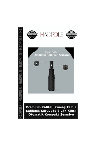 Premium Kaliteli Kumaş Temiz Saklama Koruyucu Siyah Kılıflı Otomatik Kompakt Şemsiye