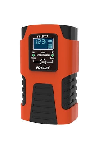 Foxsur 2a / 6v / 12v Araba / Motosiklet 3 Kademeli Tam Akıllı Akü Şarj Cihazı Kırmızı