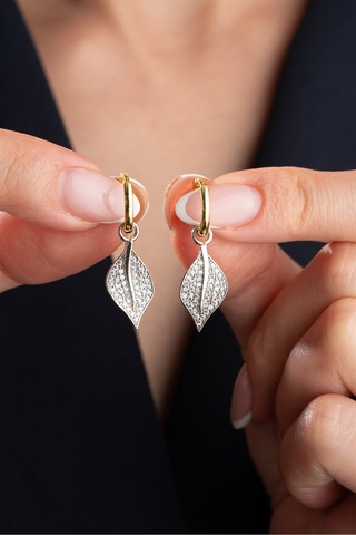 Çekirdekjewelry Işıklı Hediye Kutulu 925 Gümüş Gümüş Yaprak Tasarım Küpe Gri