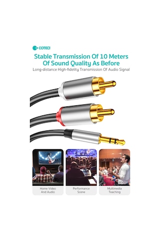 3.5mm To 2 Rca Ses Kablosu Jack Aux Lale Jak Tos Fiş Amfi Hoparlör Dönüştürücü Altın Kaplama 3 Metre