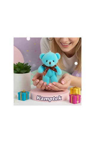 Peluş Tasarım Anahtarlık Aksesuar Ayıcık Hediyelik Anahtarlık Mavi Mavi
