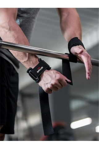 Savur Bilekli Fitness Strap - Lifting Straps, Ağırlık Kayışı Siyah