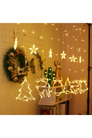 Sones Led Perde Işıkları Noel Dekorasyonu Çan Ve Geyik Işık Dizisi, Güç Kaynağı: 220v Ab Fişi Sıcak Beyaz Işık