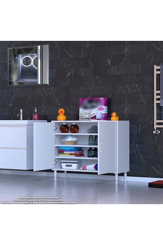 Modilayn Söke 100x75x32,5 Cm Lik Küçük Alanlar İçin Akıllı Çözümler 2 Kapaklı 4 Göz Raf Dolap Beyaz