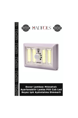 Duvar Lambası Mıknatıslı Ayarlanabilir Lamba Pilli Cob Led Beyaz Işık Aydınlatma Dimmerli