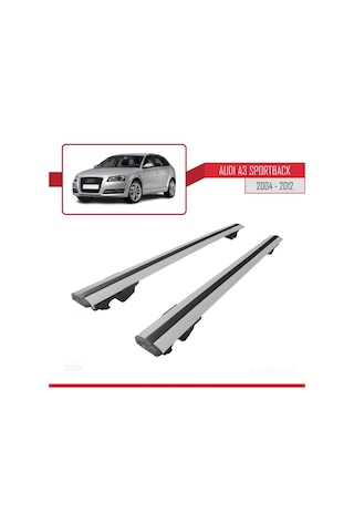 Audi A3 Sportback 2004-2012 Arası İle Uyumlu Hook Model Anahtar Kilitli Ara Atkı Tavan Barı Gri