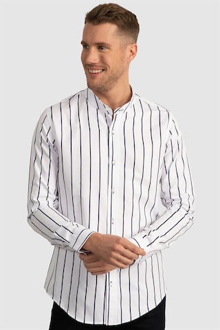 Tudors Slim Fit Dar Kesim Çizgili Hakim Yaka Poplin Oxford Gömlek-23520 Beyaz