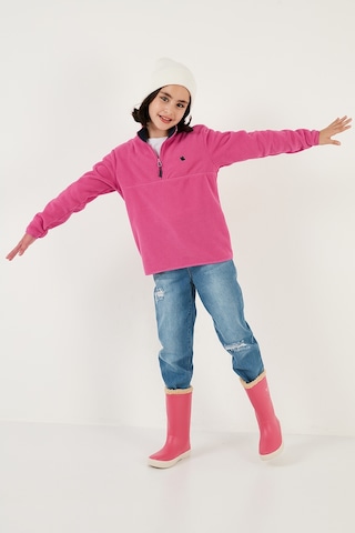 Lela Yumuşak Dokulu Fermuarlı Dik Yaka Şardonlu Kışlık Unisex Çocuk Polar 5905002 Fuşya