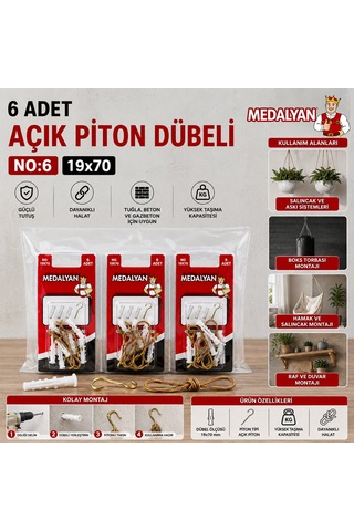 Medalyan Dl-26 Açık Piton Dübelli - 19x70 Mm 6 Adet