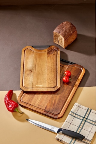 Cooker 2'li Lüx Akasya Ağacı Kesme Tahtası Kahverengi