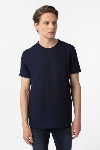 Süvari Lacivert Slim Fit Armürlü Bisiklet Yaka Tişört-37379 Lacivert