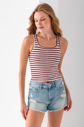 Giysa Kadın Askılı U Yaka Çizgili Basic Atlet Bordo - 25603 Bordo
