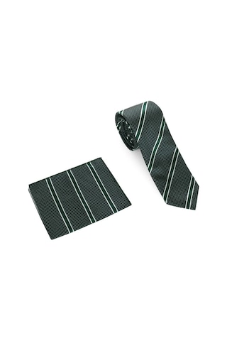 Brianze Yeşil Çizgili Mendilli Kravat Yeşil