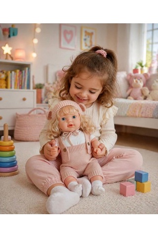 Konuşan Bebeğim 60 Cm Türkçe Konuşan Örgü Tulum Ve Şapkalı Kafası Bacakları Kolları Et Oyuncak Bebek 57162804