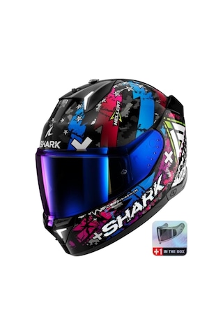 Renkli Cam + Shark Skwal İ3 Hellcat Kask Siyah Mavi