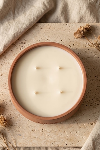 Kafna Tarçın & Vanilya Kokulu Büyük Boy Dekoratif Beton Mum - %100 Soya Wax Kiremit