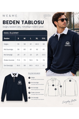 We&me Boxy Fit Gömlek Yaka Sporcu Erkek Sweatshirt Lacivert