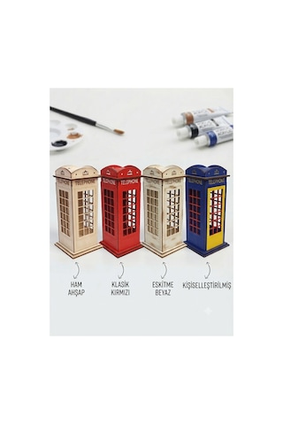 3 Lü Ahşap Telefon Kulübesi Maket Seti 10x22 Cm Kendin Boya, Eğlen