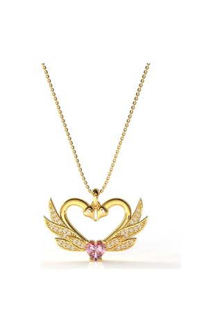 925 Ayar Zirkon Taşlı Gold Birleşen Kuğular Kalp Motifli Gümüş Aşk Kolyesi Gümüş - Rodyum