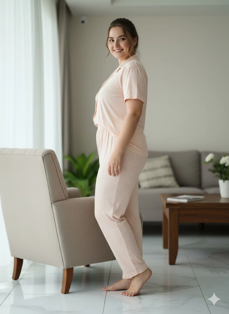 Kadın Düğmeli Pijama Takım Pembe