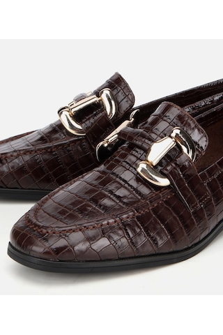 Hotiç Kadın Deri Kahverengi Kroko Baskılı Klasik Loafer