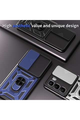 Teleplus İnfinix Hot 60 Pro Plus Kılıf Magnetik Standlı Kamera Korumalı Slide Sürgülü Cover Kapak Siyah
