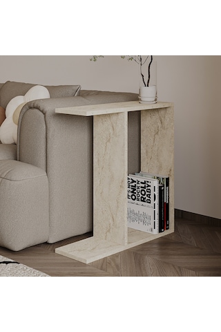 Lotus Modern Yan Sehpa Kitaplıklı Ve Dekoratif Tasarım Traverten Desen