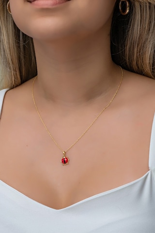 Nereze 925 Ayar Gümüş Gold Kırmızı Mineli Uğur Böceği Kolye