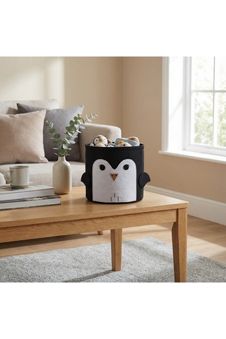 Koçtaş Penguen Desenli Keçe Kutu 25 x 25 Cm Siyah
