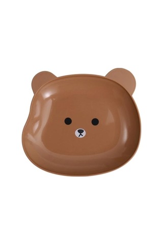 Kahverengi Atıştırmalık Tabağı Sevimli Ayı Deseni İstiflenebilir Yuvarlak Kenarlar Çok Amaçlı Plastik Yerden Tasarruflu