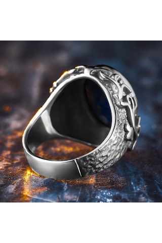 925 Ayar Gümüş Doğal Lapis Lazuli Taşlı Erkek Yüzük