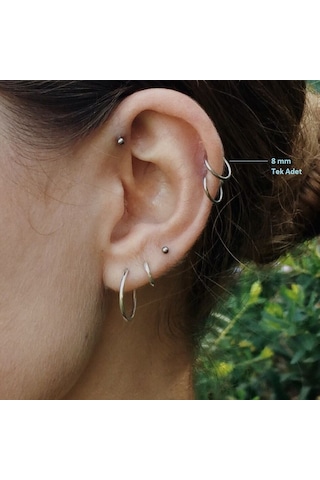 8 Mm Silver Cerrahi Çelik Düz Halka Tragus Piercing Helix Kıkırda Renkli