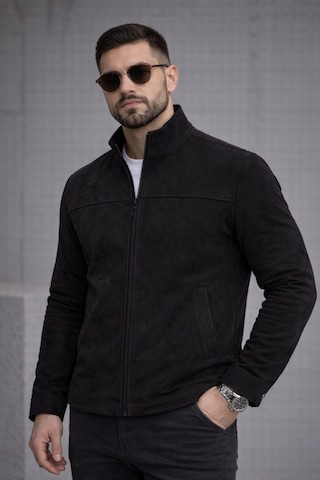 Baselco Slim Fit Dik Yaka Mevsimlik Süet Ceket Siyah