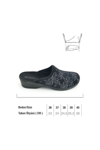 Gezer Kadın Kışlık Rahat Yüksek Taban Nakışlı Tasarım Ev Bahçe Terlik Siyah