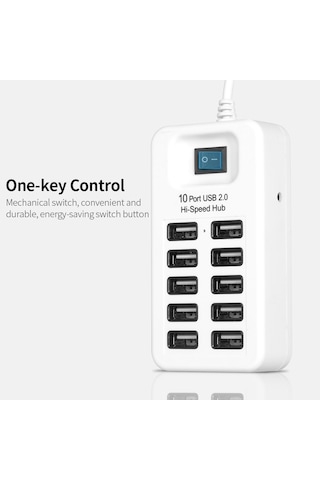 Springsun 10 Port Usb 2.0 Yüksek Hızlı Hub Eş Zamanlı Kullanım Büyük Dosyaların Hızlı Aktarımı 480mbps İletim Hızı Tek Tuşla