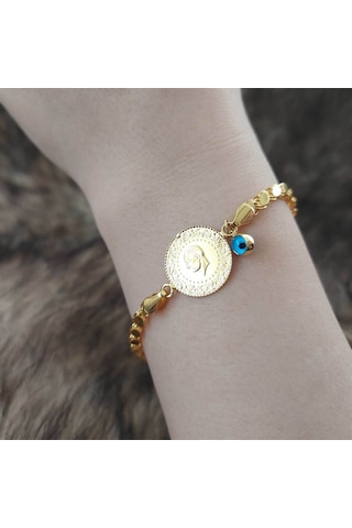 Altınbeyi Çeyrek Altınlı Pullu Zincirli Bileklik Sarı Altın