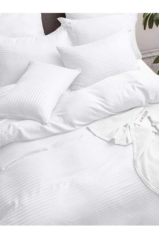 Caqqa Çift Kişilik Çizgili Saten Otel Nevresim Takımı