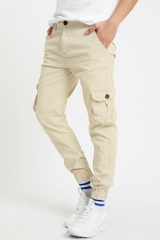 Erkek Kargo Jogger Pantolon Rahat Kesim Lastikli Paça Bej