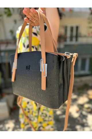 Just Polo Kadın Orijinal Just Polo 5 Bölmeli Şık El Ve Omuz Çantası Shoulder Bag 26 X 24 Siyah Camel
