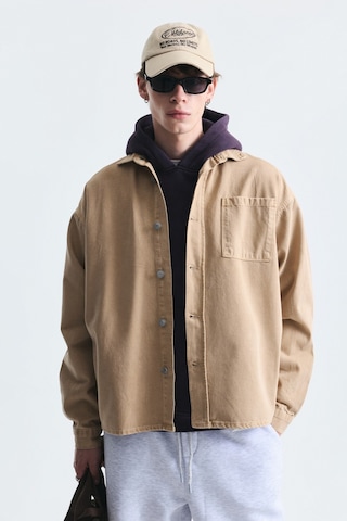 Vamos Oversize Denim Gömlek Bej