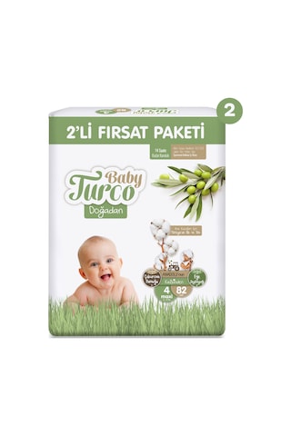 Baby Turco Doğadan 2'li Ekonomik Fırsat Paketi Bebek Bezi 4 Numara 164 Adet 2'li
