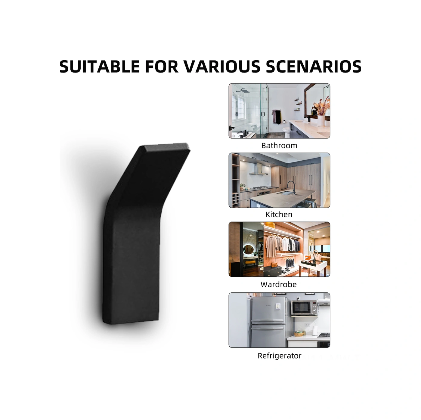 Moveevo Alüminyum Duvar Takımı: 6 Adet Siyah Tek Kanca, Delme Yok, 10kg Yük Taşıma, Su Geçirmez, Mutfak/banyo Uygun Siyah