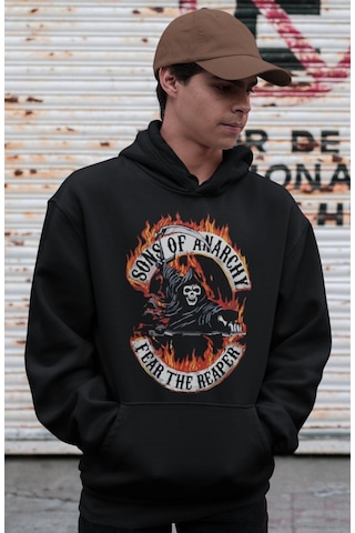 Sevbano Sons Of Anarchy Dizi Baskılı Unisex Oversize Hoodie Siyah