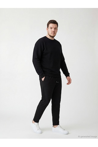 Lcw Eco Siyah Bisiklet Yaka Dokulu Erkek Sweatshirt