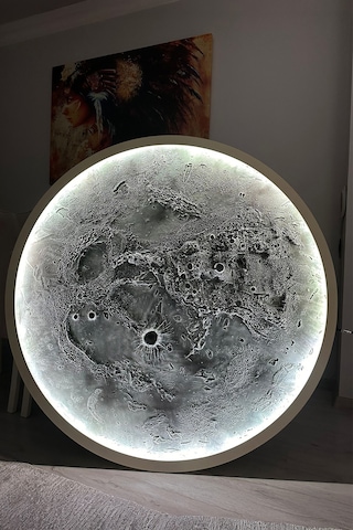 El Yapımı Ay Tablo, Rgb Led Aydınlatmalı Duvar Dekorasyonu, Işıklı Dolunay Tablo