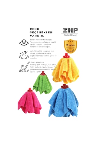 Welsoft Balerin Mop Yedek Başlıklı 2 Adet Pembe Mop, Papas 45x60