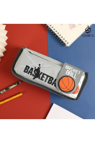 Karikatür Çift Katmanlı Basit Büyük Kapasiteli Öğrenci Kırtasiye Çantası Gri